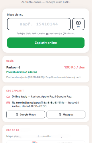 Software pro samoobslužný výběr parkovného pomocí online platební brány